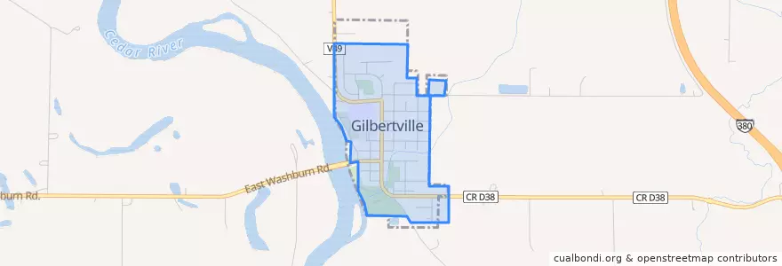 Mapa de ubicacion de Gilbertville.