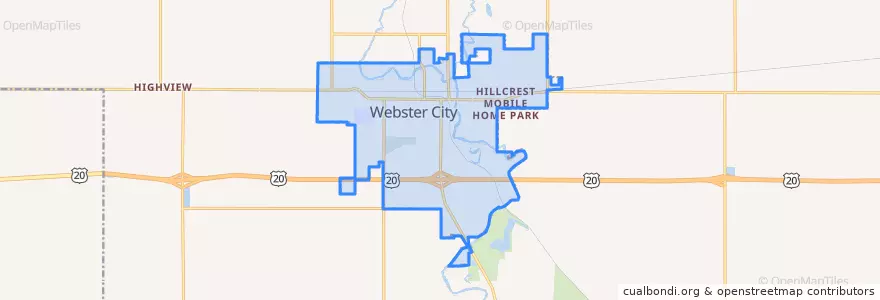 Mapa de ubicacion de Webster City.
