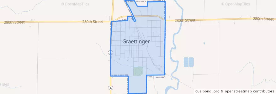 Mapa de ubicacion de Graettinger.