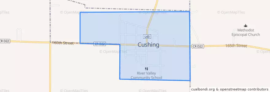 Mapa de ubicacion de Cushing.