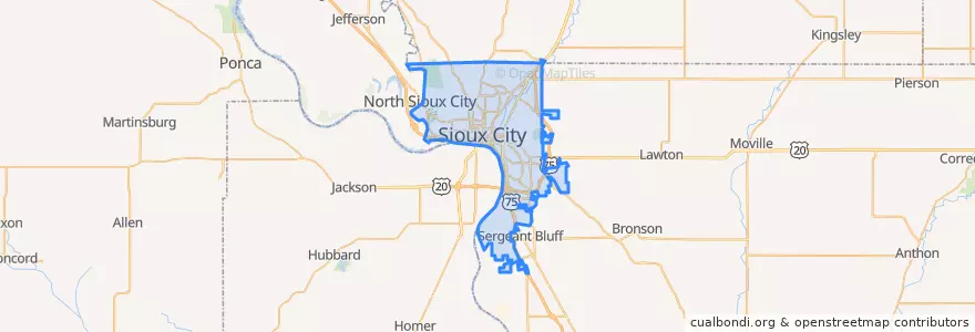 Mapa de ubicacion de Sioux City.