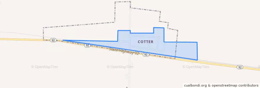 Mapa de ubicacion de Cotter.