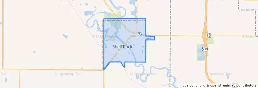 Mapa de ubicacion de Shell Rock.