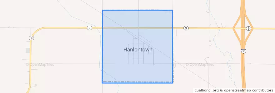 Mapa de ubicacion de Hanlontown.