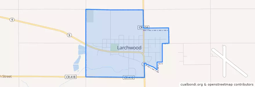 Mapa de ubicacion de Larchwood.