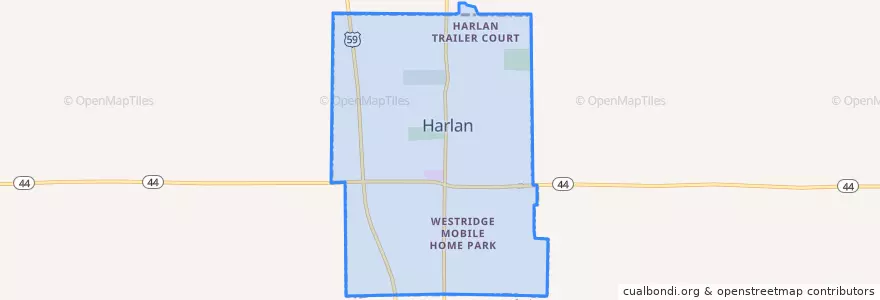 Mapa de ubicacion de Harlan.