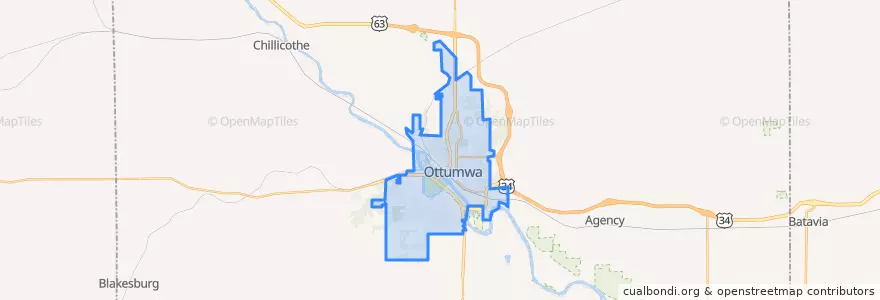 Mapa de ubicacion de Ottumwa.