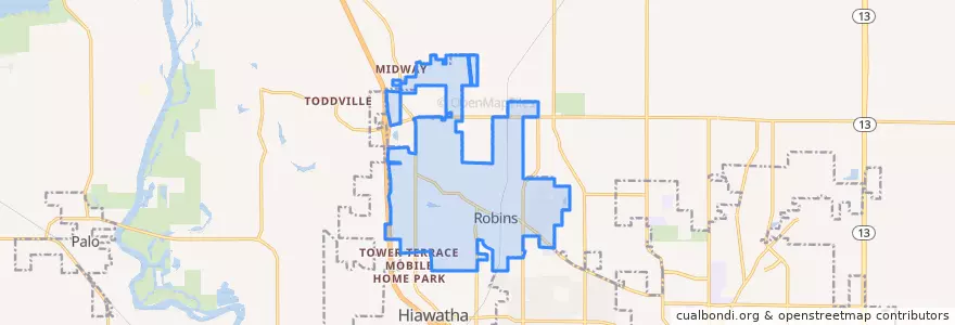 Mapa de ubicacion de Robins.