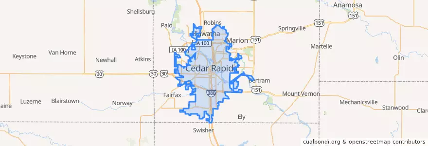 Mapa de ubicacion de Cedar Rapids.