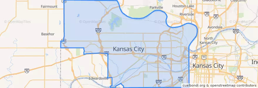 Mapa de ubicacion de Kansas City.