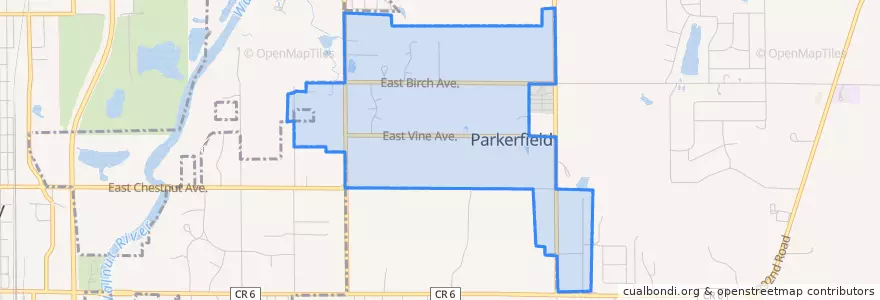 Mapa de ubicacion de Parkerfield.