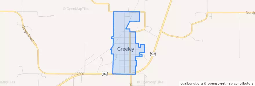 Mapa de ubicacion de Greeley.