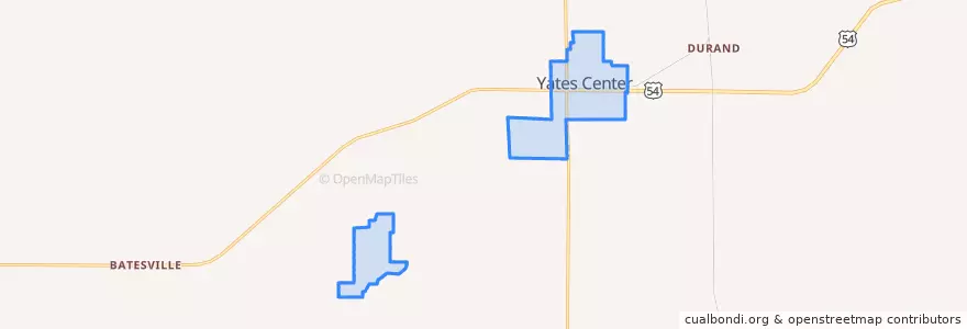 Mapa de ubicacion de Yates Center.