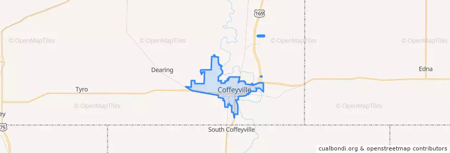 Mapa de ubicacion de Coffeyville.