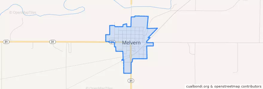 Mapa de ubicacion de Melvern.