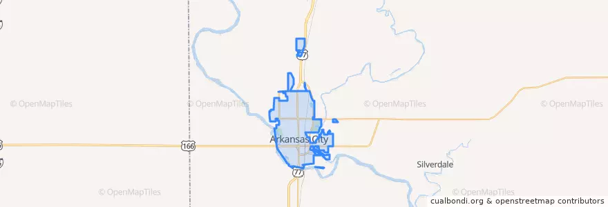 Mapa de ubicacion de Arkansas City.