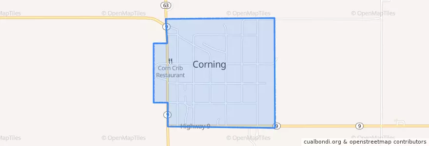 Mapa de ubicacion de Corning.