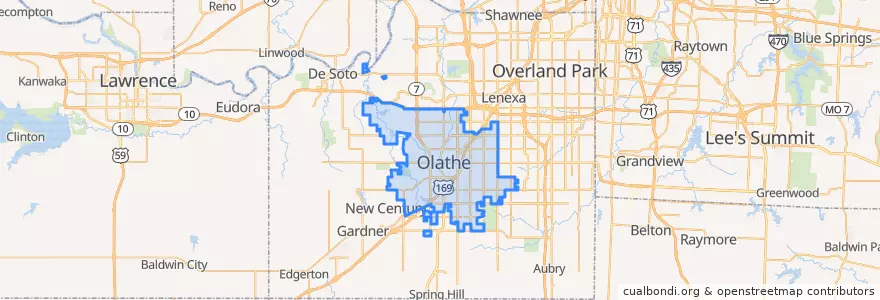 Mapa de ubicacion de Olathe.