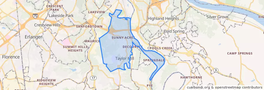 Mapa de ubicacion de Taylor Mill.