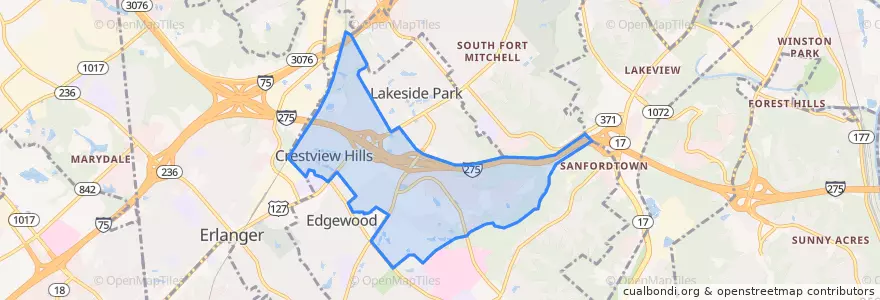 Mapa de ubicacion de Crestview Hills.