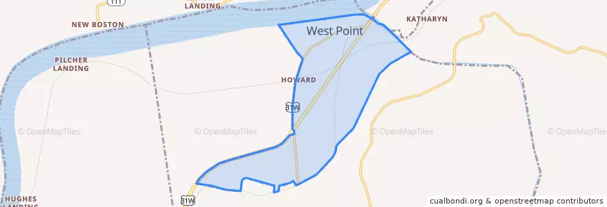 Mapa de ubicacion de West Point.