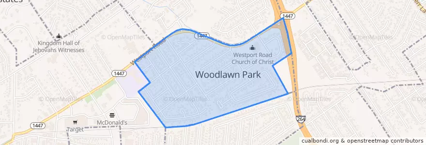 Mapa de ubicacion de Woodlawn Park.