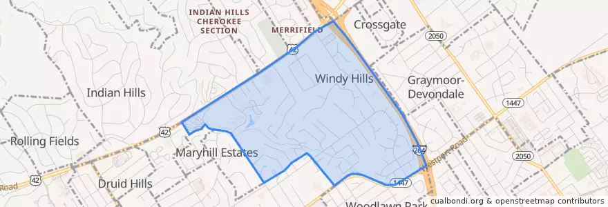 Mapa de ubicacion de Windy Hills.