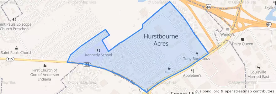 Mapa de ubicacion de Hurstbourne Acres.