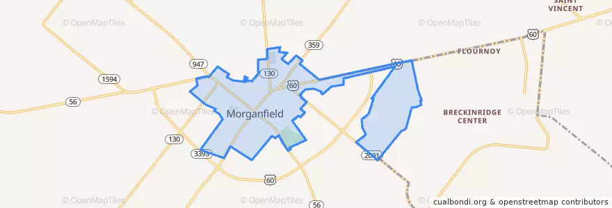 Mapa de ubicacion de Morganfield.