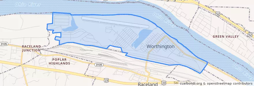 Mapa de ubicacion de Worthington.