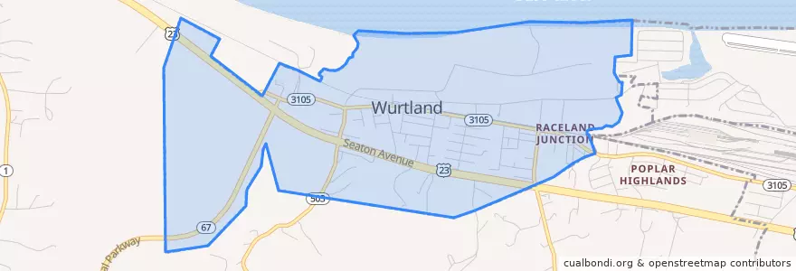 Mapa de ubicacion de Wurtland.