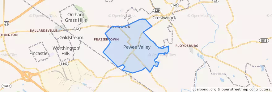 Mapa de ubicacion de Pewee Valley.