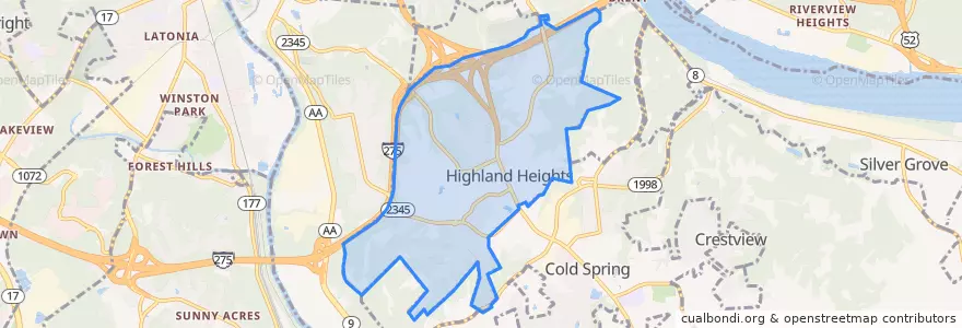 Mapa de ubicacion de Highland Heights.