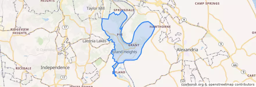 Mapa de ubicacion de Ryland Heights.