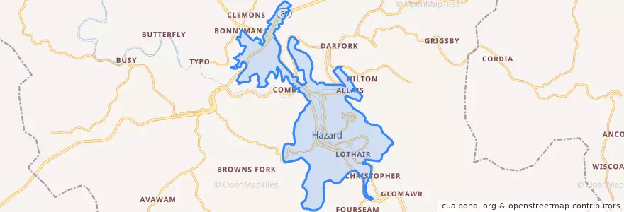 Mapa de ubicacion de Hazard.