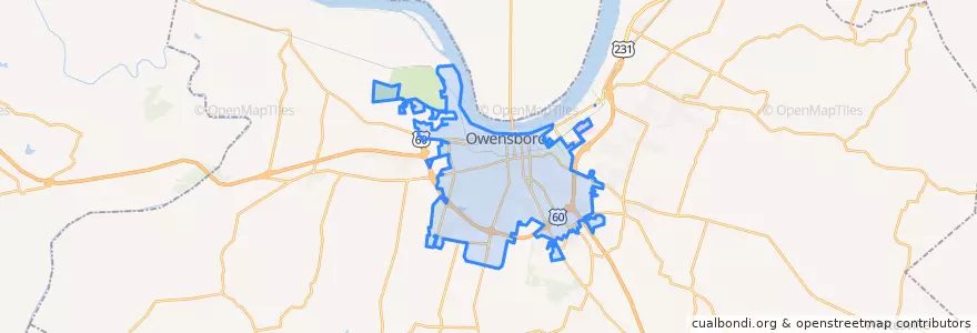 Mapa de ubicacion de Owensboro.