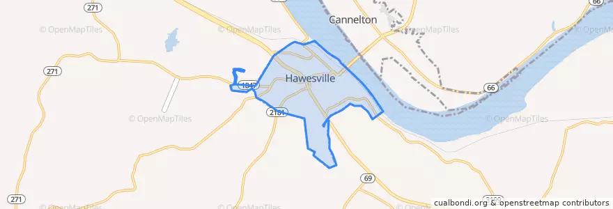 Mapa de ubicacion de Hawesville.