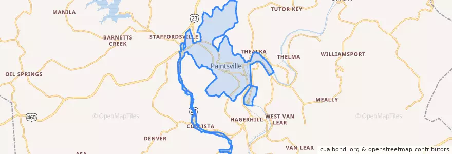 Mapa de ubicacion de Paintsville.