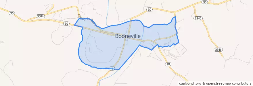 Mapa de ubicacion de Booneville.