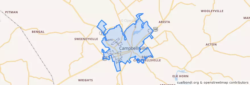 Mapa de ubicacion de Campbellsville.