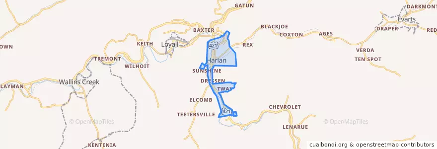 Mapa de ubicacion de Harlan.