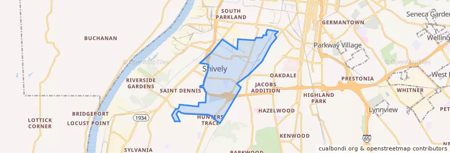 Mapa de ubicacion de Shively.