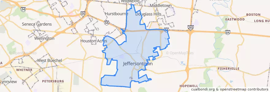 Mapa de ubicacion de Jeffersontown.