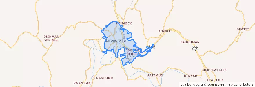 Mapa de ubicacion de Barbourville.