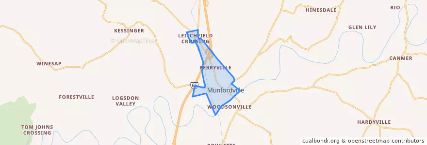 Mapa de ubicacion de Munfordville.