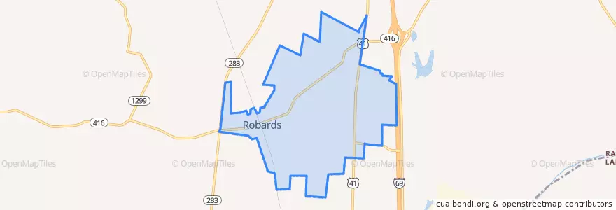 Mapa de ubicacion de Robards.