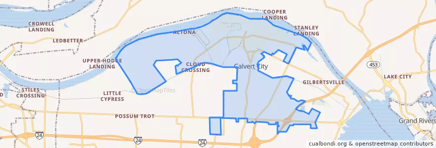 Mapa de ubicacion de Calvert City.