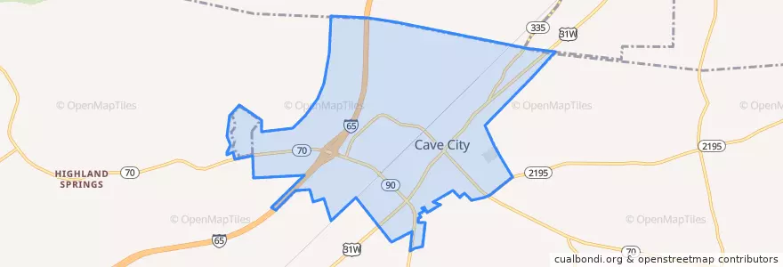 Mapa de ubicacion de Cave City.