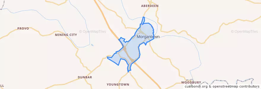 Mapa de ubicacion de Morgantown.