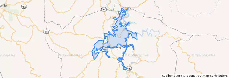 Mapa de ubicacion de Prestonsburg.